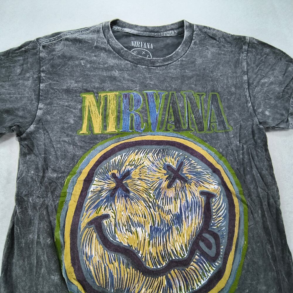 Nirvana Band Casual Crew Neck Graphic Shirt Adult Mens Size S Gray Multi
